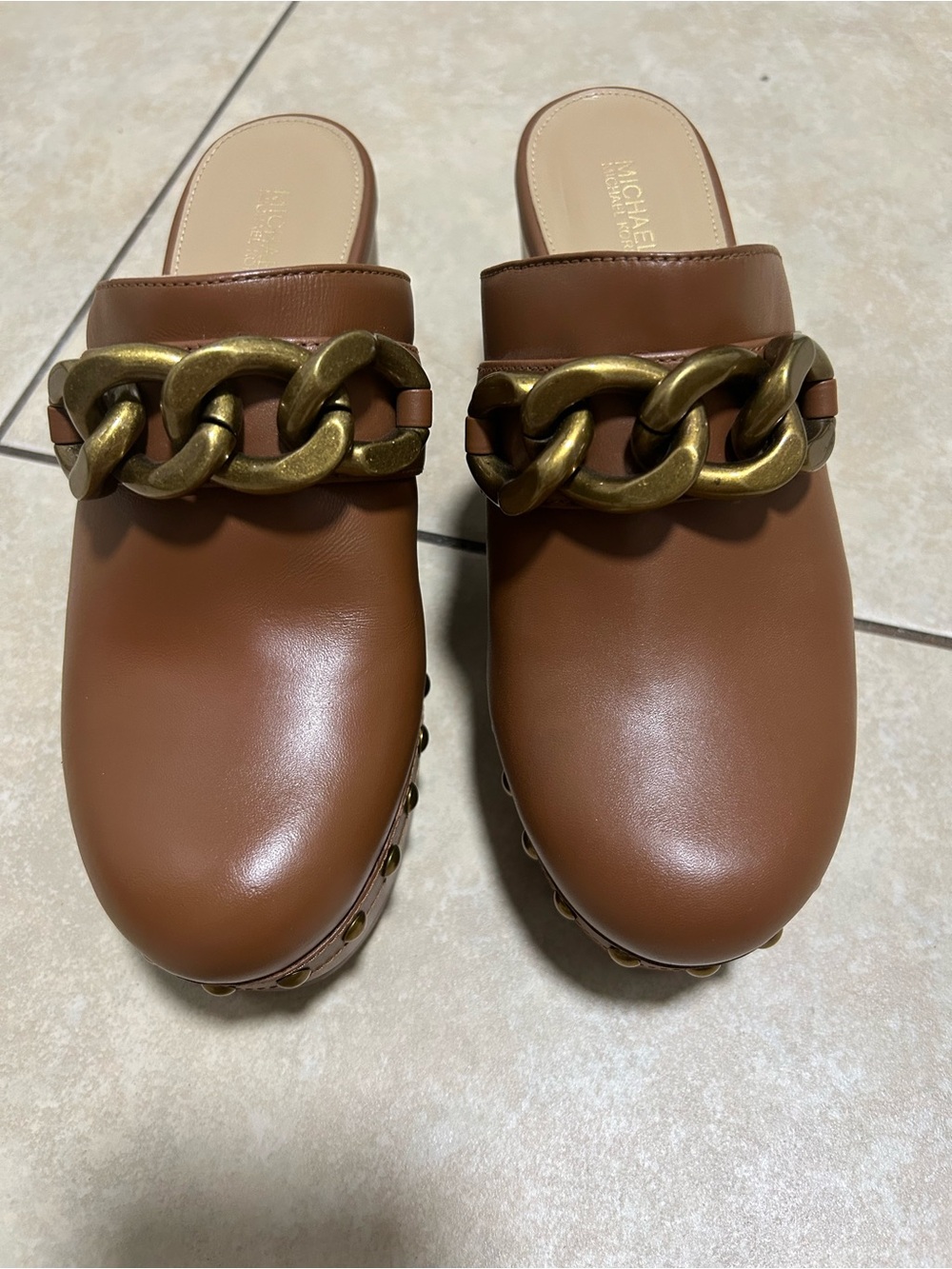 NWOT Michael Kors Brown leather wedge clogs size 7.5